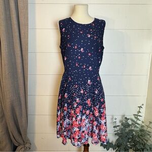 Maison Jules Sleeveless Blue Floral A Lines Dress Size 6